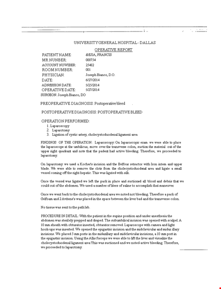 hospital operative report template