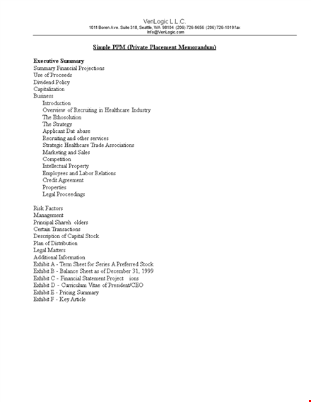 private placement memorandum template for summary, error, bookmark & defined template