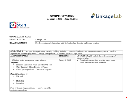 project scope of work template - successful project management template