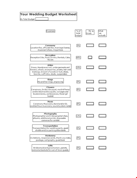 wedding budget spreadsheet - manage your wedding expenses efficiently template