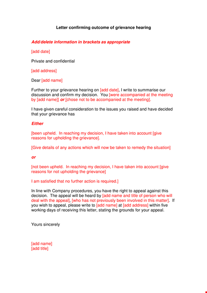 grievance response letter template template