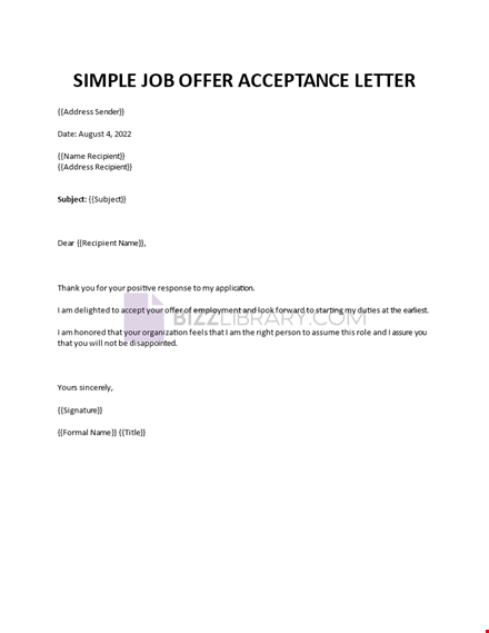 job acceptance sample template template