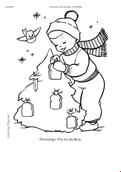 cute christmas coloring page with birds | festive coloring pages template