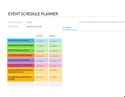 event schedule planner - organize your regional convention and havdalah schedule template