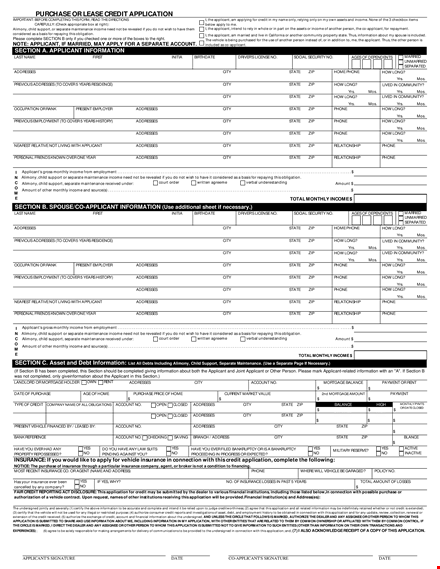 lease credit purchase application form | applicant, state, addresses template