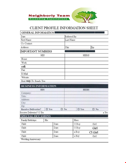 buyer inspection | client profile information sheet template template