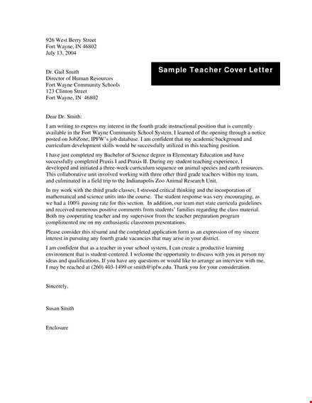 experienced teacher cover letter - improve your grades | smith & wayne template