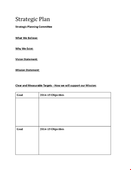 create a strategic plan | mission, objectives & statement template template