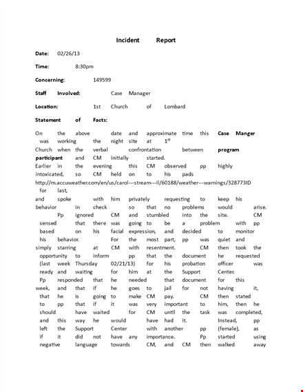 incident report format letter template