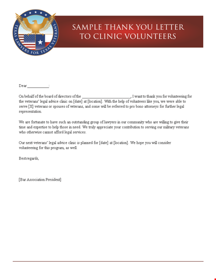 thank you letter for clinic volunteers: legal advice and volunteering with clinic veterans template