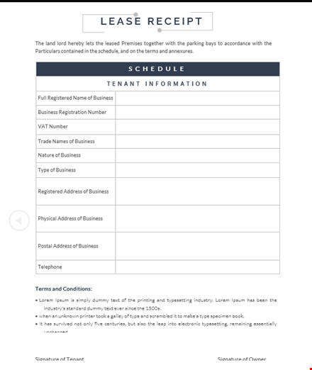 lease receipt template