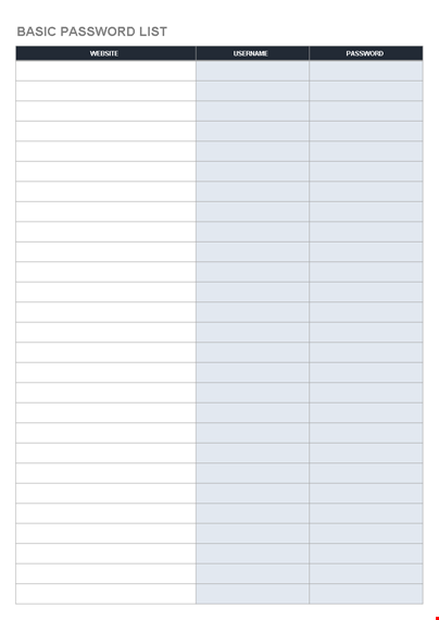 basic website password list template - manage passwords and usernames securely template
