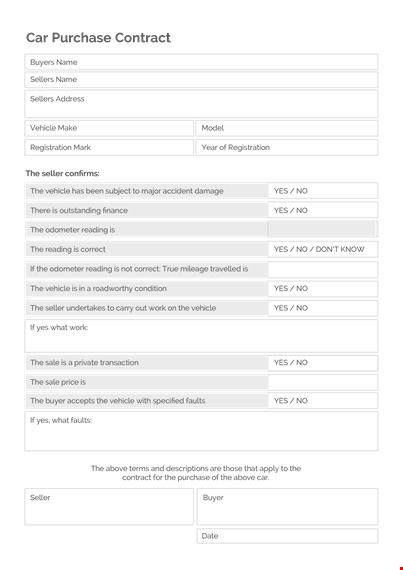 secure your vehicle purchase with our agreement | seller included template