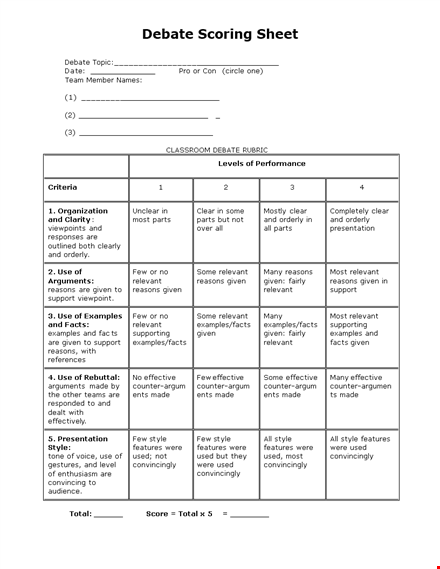 debate score sheet template template