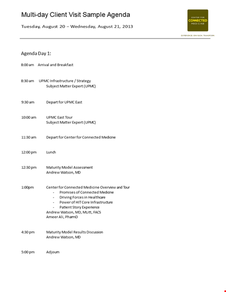 client visit agenda sample template