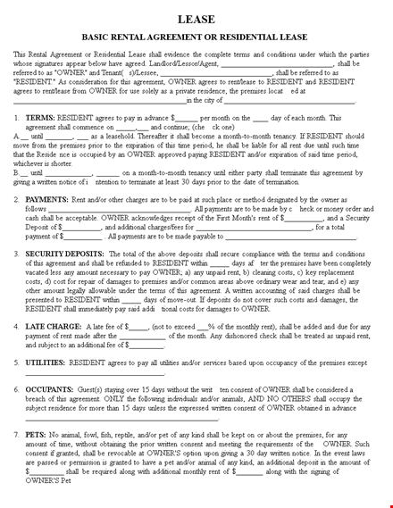 residential rental lease application | agreement for owner and resident | premises application template