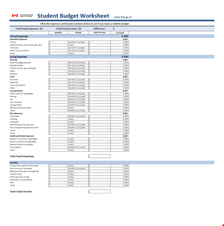 student monthly budget worksheet template template