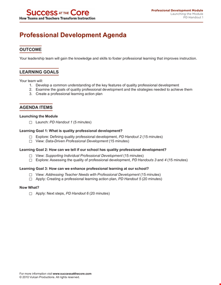 professional development agenda template