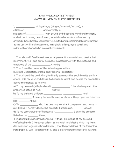 create your last will and testament easily with our template - hereby simplified template