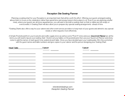 reception seating chart template template