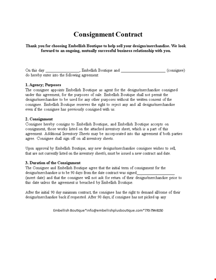 consignment agreement template for designs | protect your merchandise template