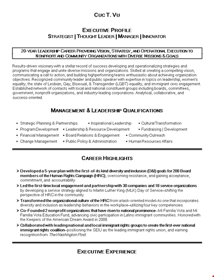 executive job resume sample template