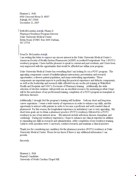 college, university, training program, pharmacy residency - letter of interest template