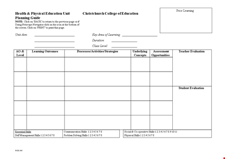 education unit plan template for developing physical skills | click here template