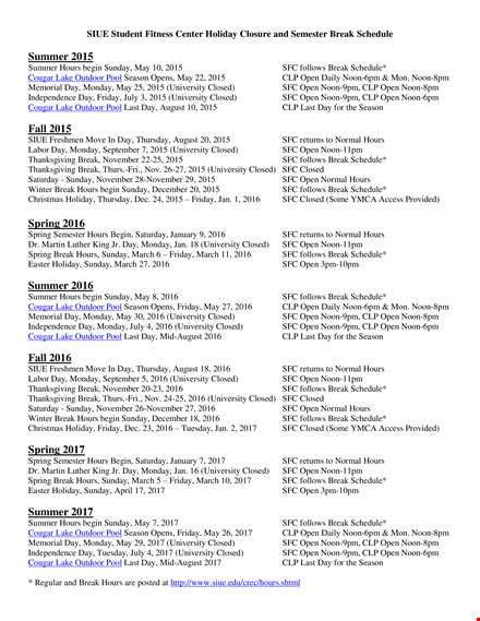 holiday hours and semester break schedule template