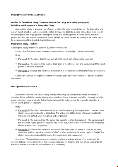 descriptive essay outline sample template