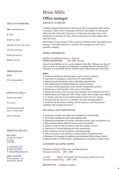 office manager resume template template