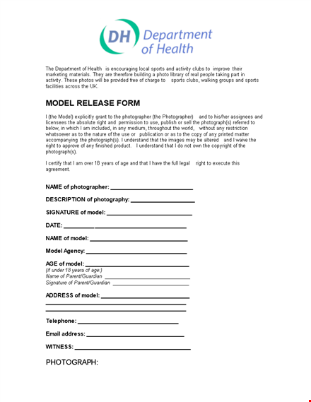 photography model release form for sports by photographer | rights template