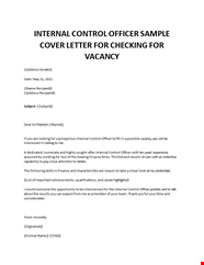 Internal Control Officer Cover Letter