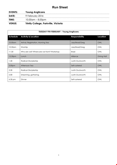 simple run sheet template template