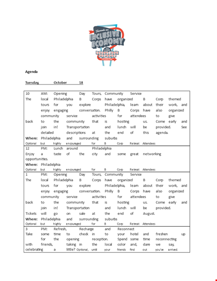 retreat agenda example - community at sheraton template