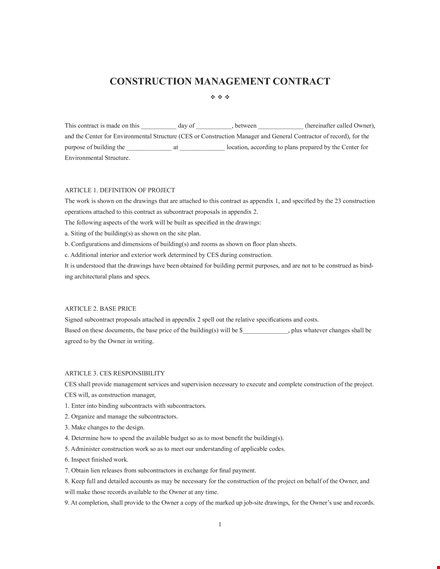 construction management contract template template