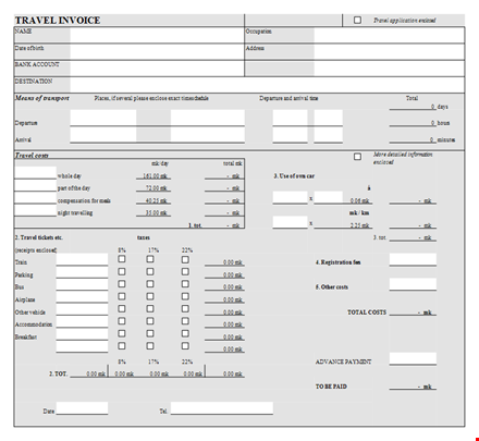 travel invoice template | total costs and expenses covered template