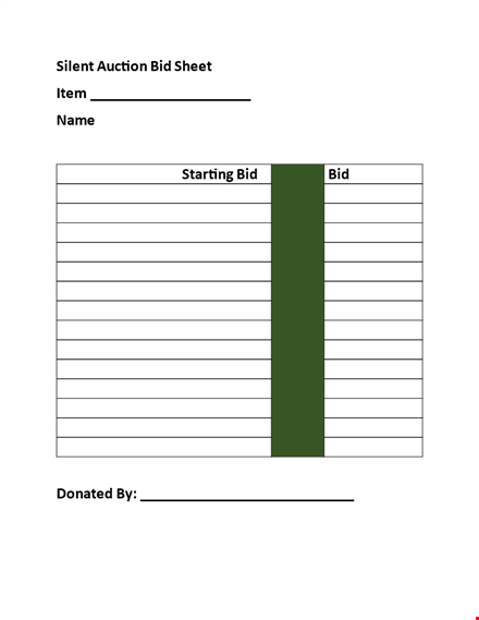 silent auction bid sheet - auction sheet for silent bids template