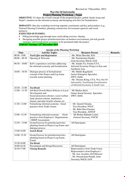 project planning workshop agenda template