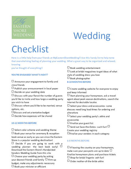 printable wedding checklist template