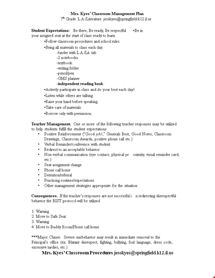 engage students with an effective classroom management plan template