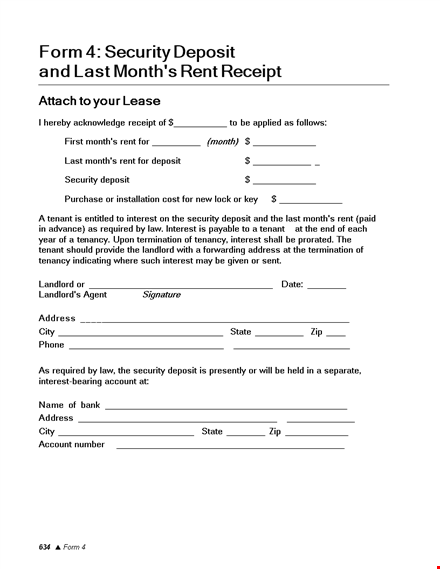 get your monthly rent receipt with security deposit and interest | template template