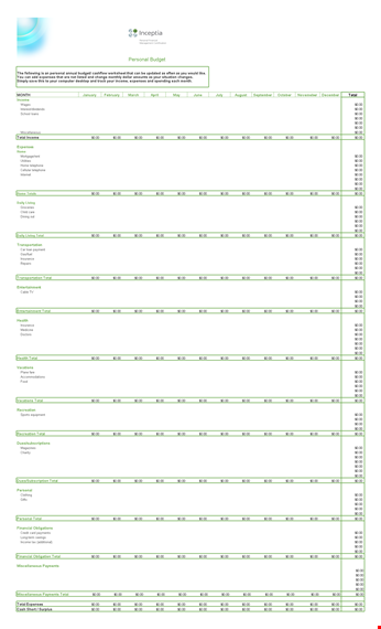 excel annual home budget template template