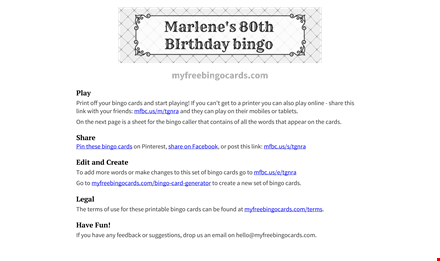 free printable birthday bingo card template