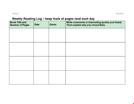 track your reading progress and stay organized with our weekly reading log template template