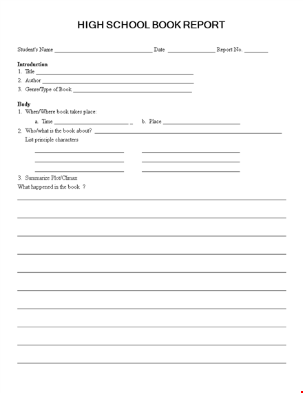 high school book report template