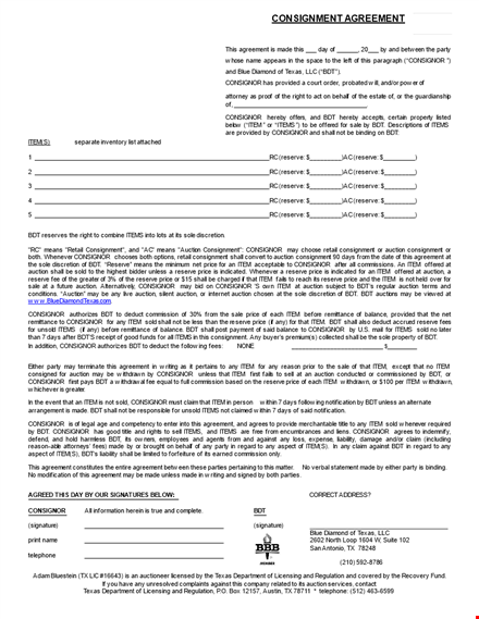 consignment agreement sample template template