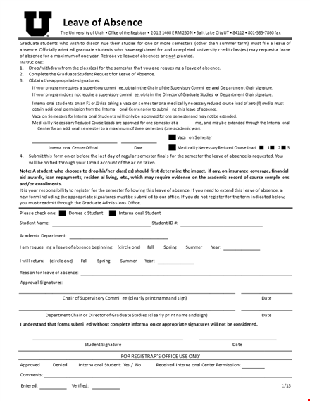 leave of absence template for students | semester absence forms template