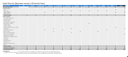 cash flow statement for business template