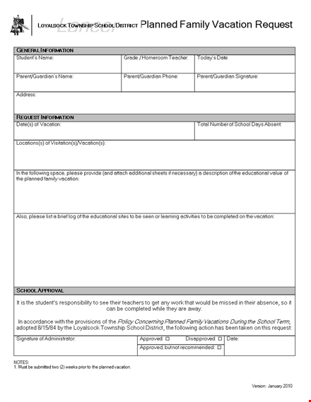 submit a vacation request form - plan your school or family vacation template